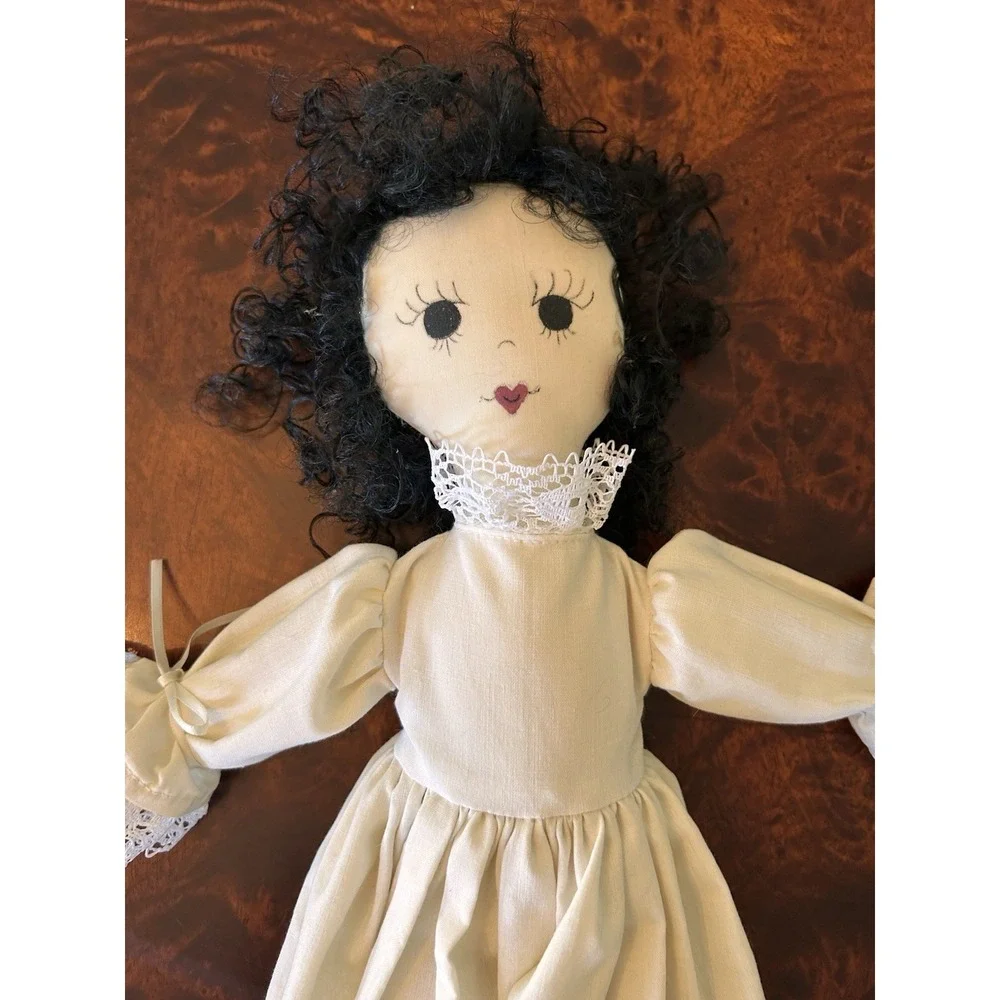 VTG Kmart Cloth Rag Doll wearing Intricate Lace Dress Curly Black Hair
